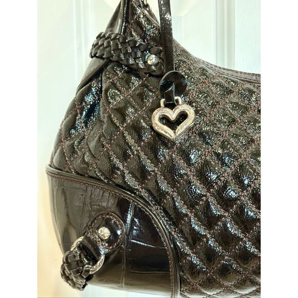 BRIGHTON - Quilted Black Patent Leather Hobo Shoulder Bag. Beautiful Condition! - Picture 4 of 15